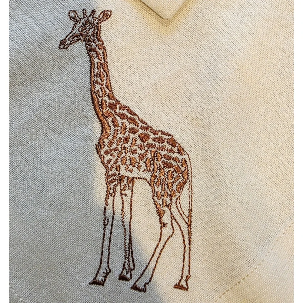 Vintage Embroidered Linen Safari Napkins Elephant Giraffe Set of 4 Cream Brown